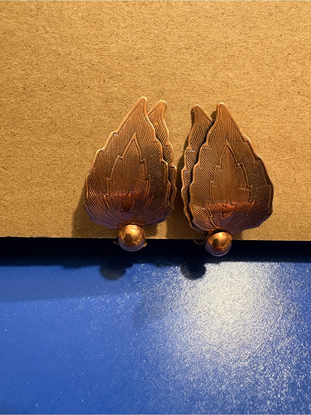 Leaf Motif Copper Drop Earrings